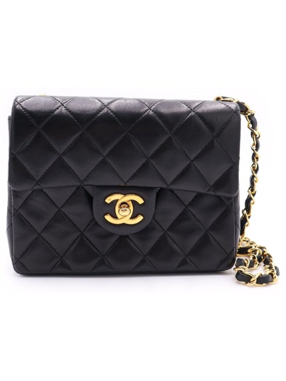 Chanel Mini Quilted 17 CC Logo Chain Shoulder Bag Back Single Flap Gold Lambskin